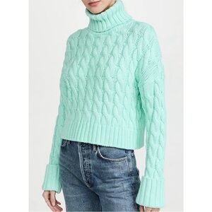 Sokie Collective Cable Turtleneck Crop Sweater Mint Size Medium Wool Blend NWT